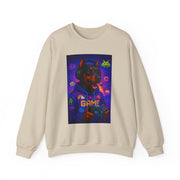 Gaming Doberman Graphic Crewneck Sweatshirt | Retro Arcade Dog Gamer