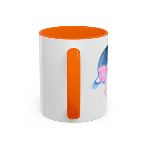 Blue Saturn Wrapped In A Pink Bow Accent Coffee Mug