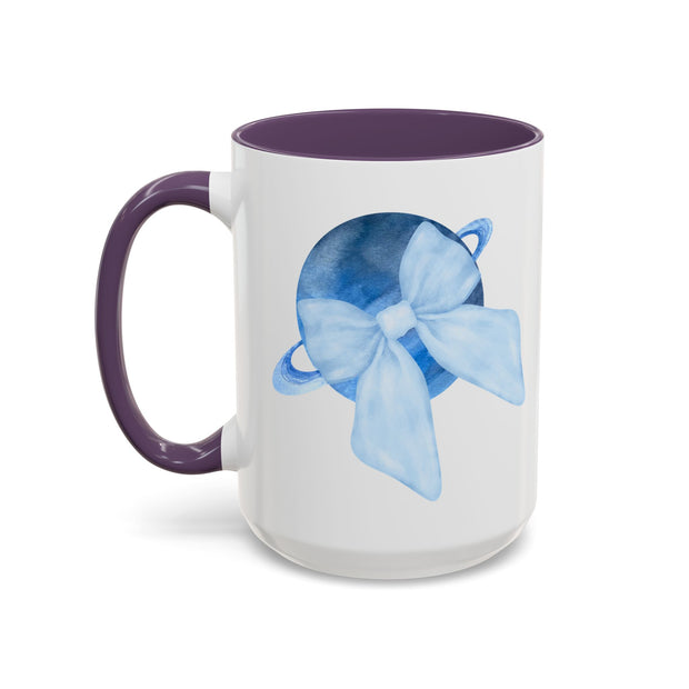 Blue Saturn Wrapped In A Blue Bow Accent Coffee Mug