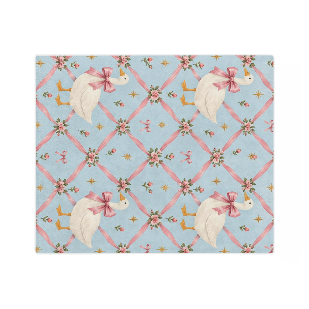 Ribbon Bow Goose blanket | velveteen microfiber throw, pastel floral lattice