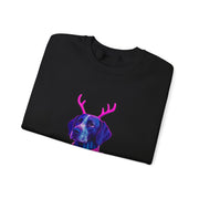German Shorthaired Pointer with Reindeer Antlers Crewneck Sweatshirt | Neon Holiday Sweater Illustration