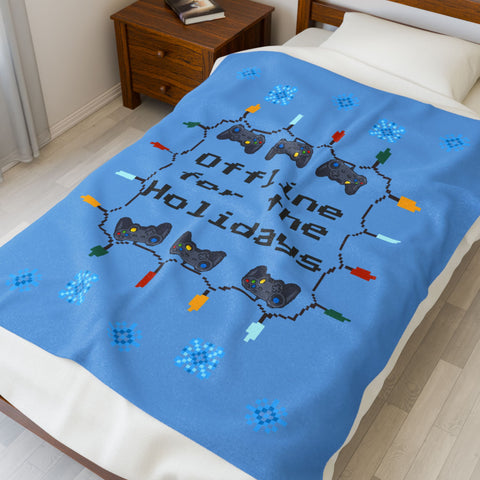 Cozy Gamer Blanket: Offline for the Holidays Plush Throw, Video Game Decor, Gift for Gamers, Holiday Season, Home Blanket