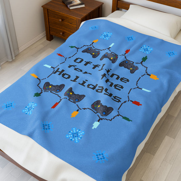 Cozy Gamer Blanket: Offline for the Holidays Plush Throw, Video Game Decor, Gift for Gamers, Holiday Season, Home Blanket