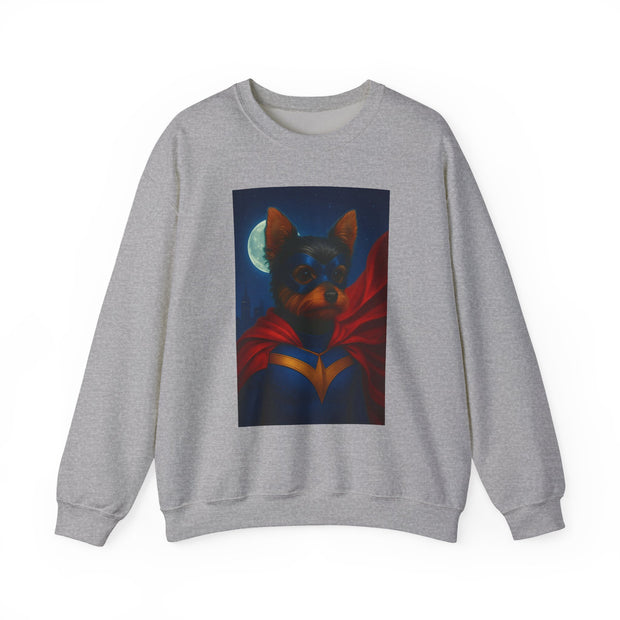 Superhero Yorkie Dog Sweatshirt, Cozy Animal Lover Crewneck, Pet Tribute Apparel, Unique Gift for Dog Lovers, Perfect for Casual Outings