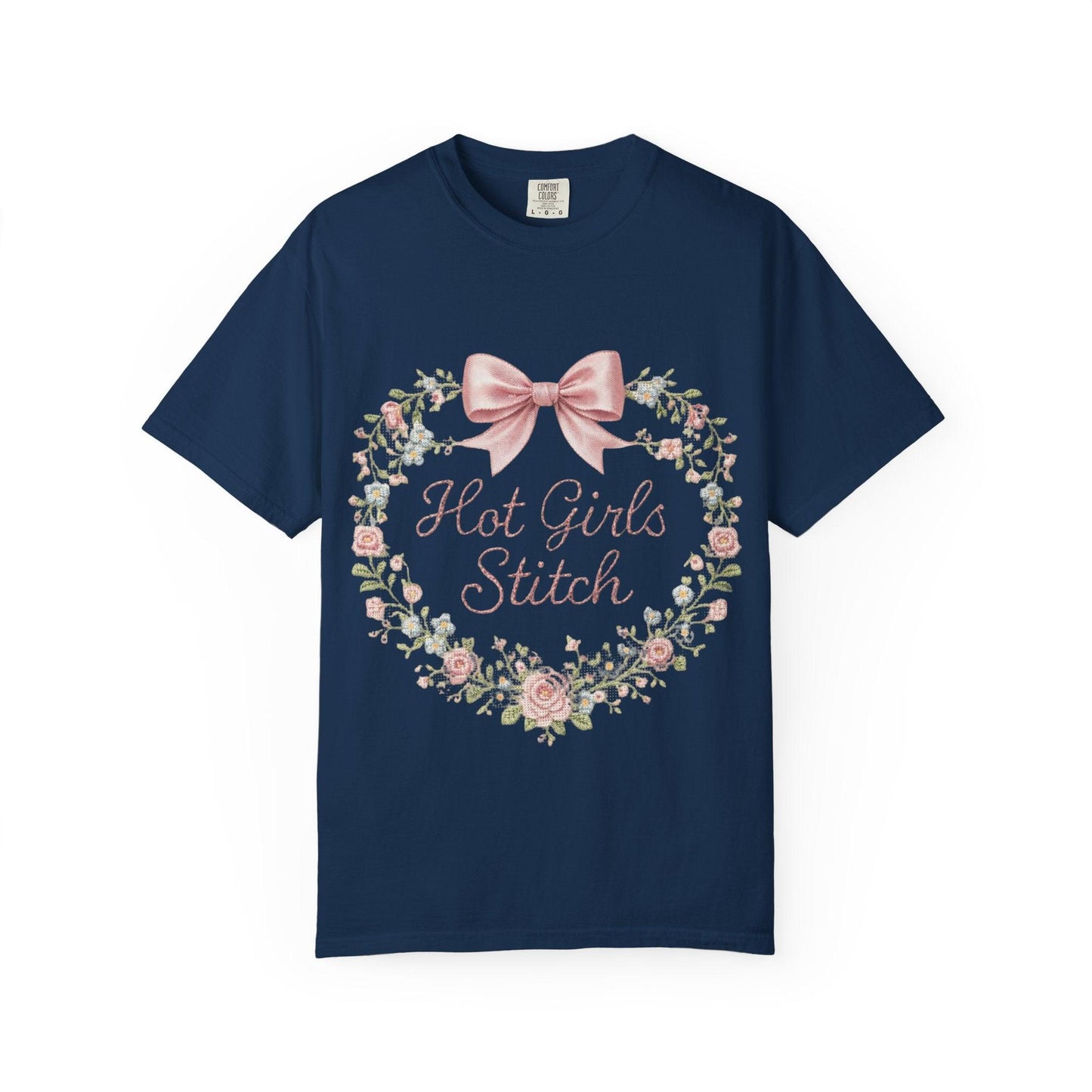 Floral Heart Wreath with Bow T-Shirt | Hot Girls Stitch