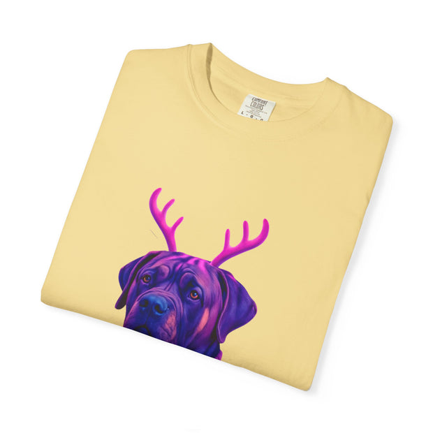 Neon English Mastiff Dog with Antlers T-Shirt | Christmas Sweater Lights Design