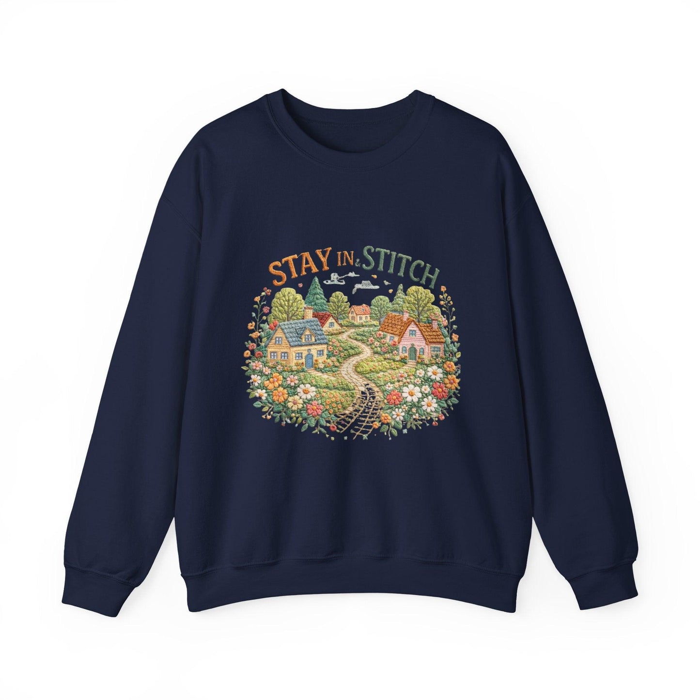 Stay in Stitch cottage garden Sweatshirt | cozy village embroidery design