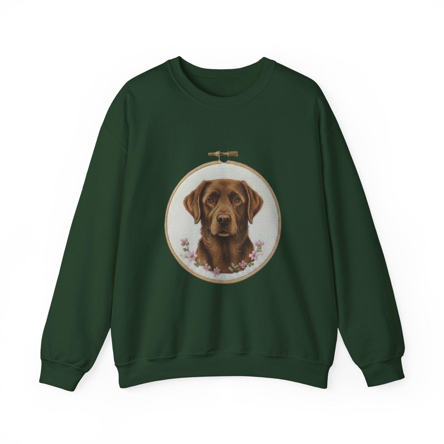 Chocolate Labrador Portrait Sweatshirt | Floral Hoop Embroidery Art