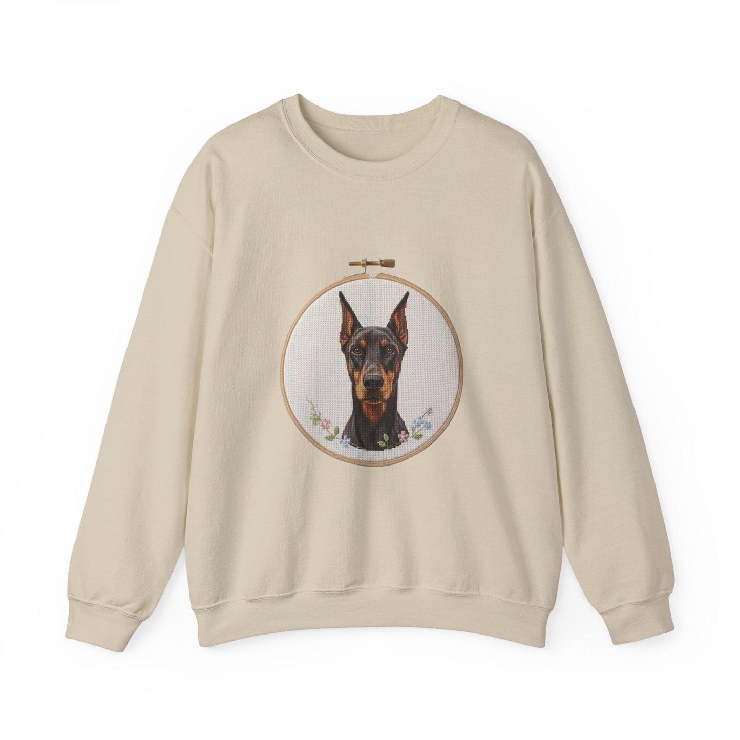 Doberman Portrait Embroidery Hoop Sweatshirt | Dog Face Crewneck
