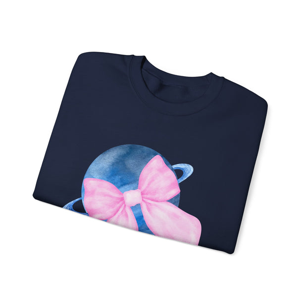 Blue Saturn Wrapped In A Pink Bow Unisex Crewneck Sweatshirt