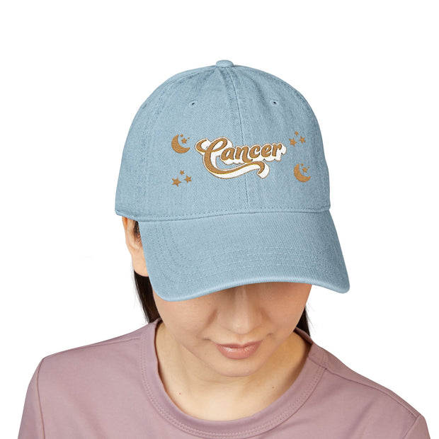 'Cancer' Denim Embroidered Cap