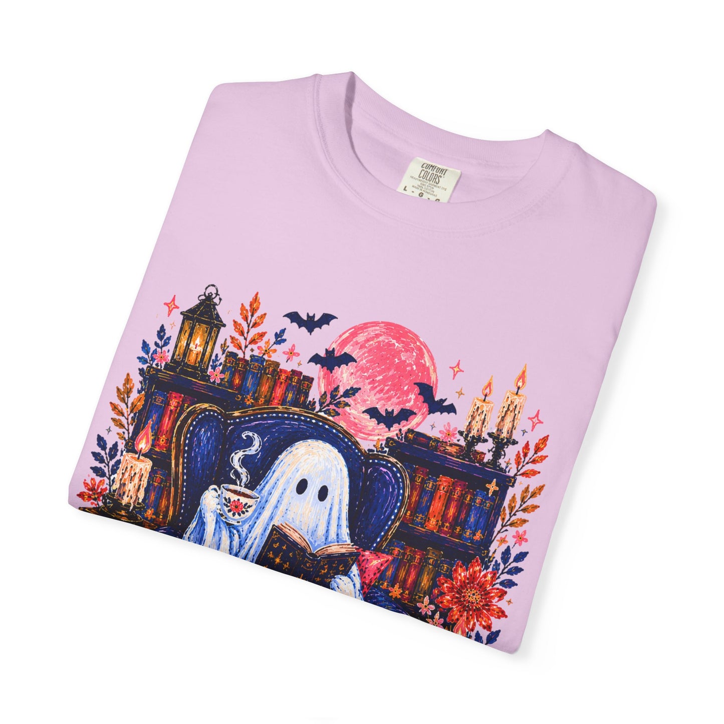 Cozy Reading Ghost T-Shirt | Bookish Halloween Illustration