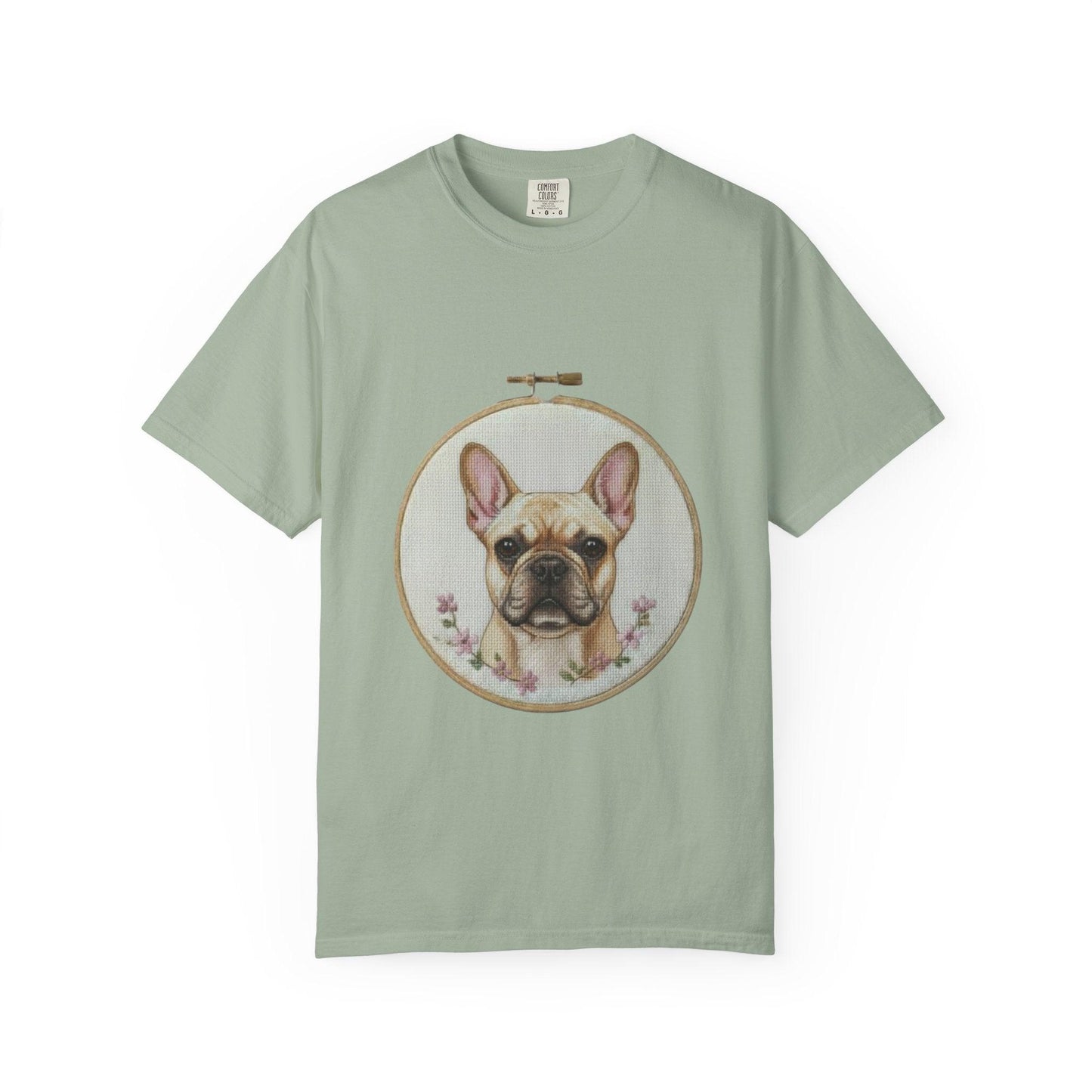 French Bulldog Portrait T-Shirt | Embroidery Hoop Dog Illustration