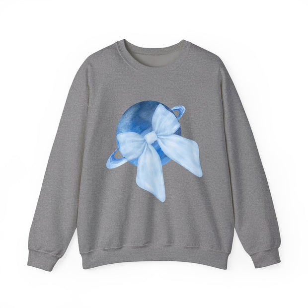 Blue Saturn Wrapped In A Blue Bow Unisex Crewneck Sweatshirt