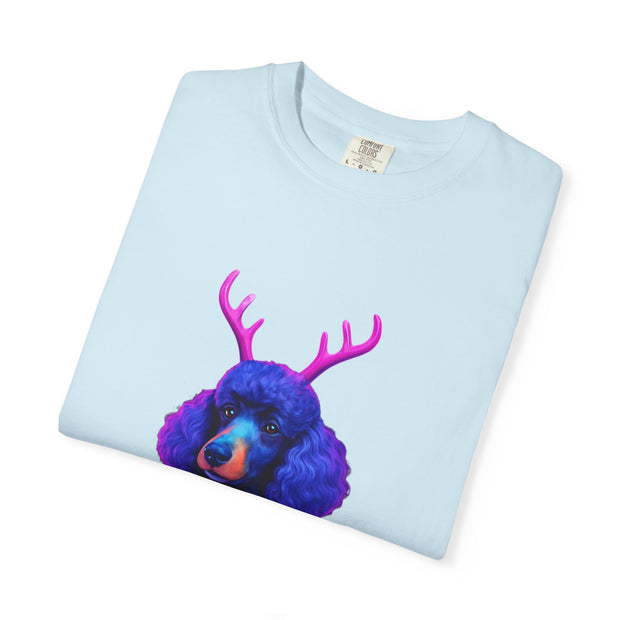Poodle with Antlers in Light-Up Sweater T-Shirt | Neon Holiday Dog Design