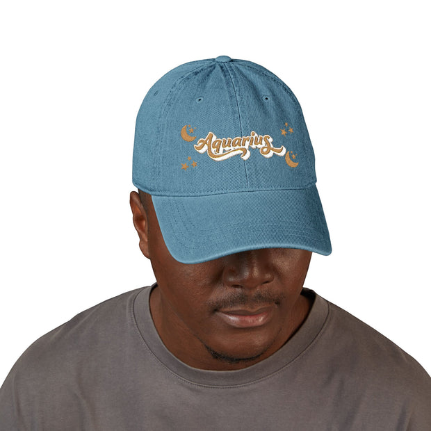 'Aquarius' Demin Embroidered Cap