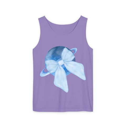 Blue Saturn Wrapped In Blue Bow Unisex Tank Top