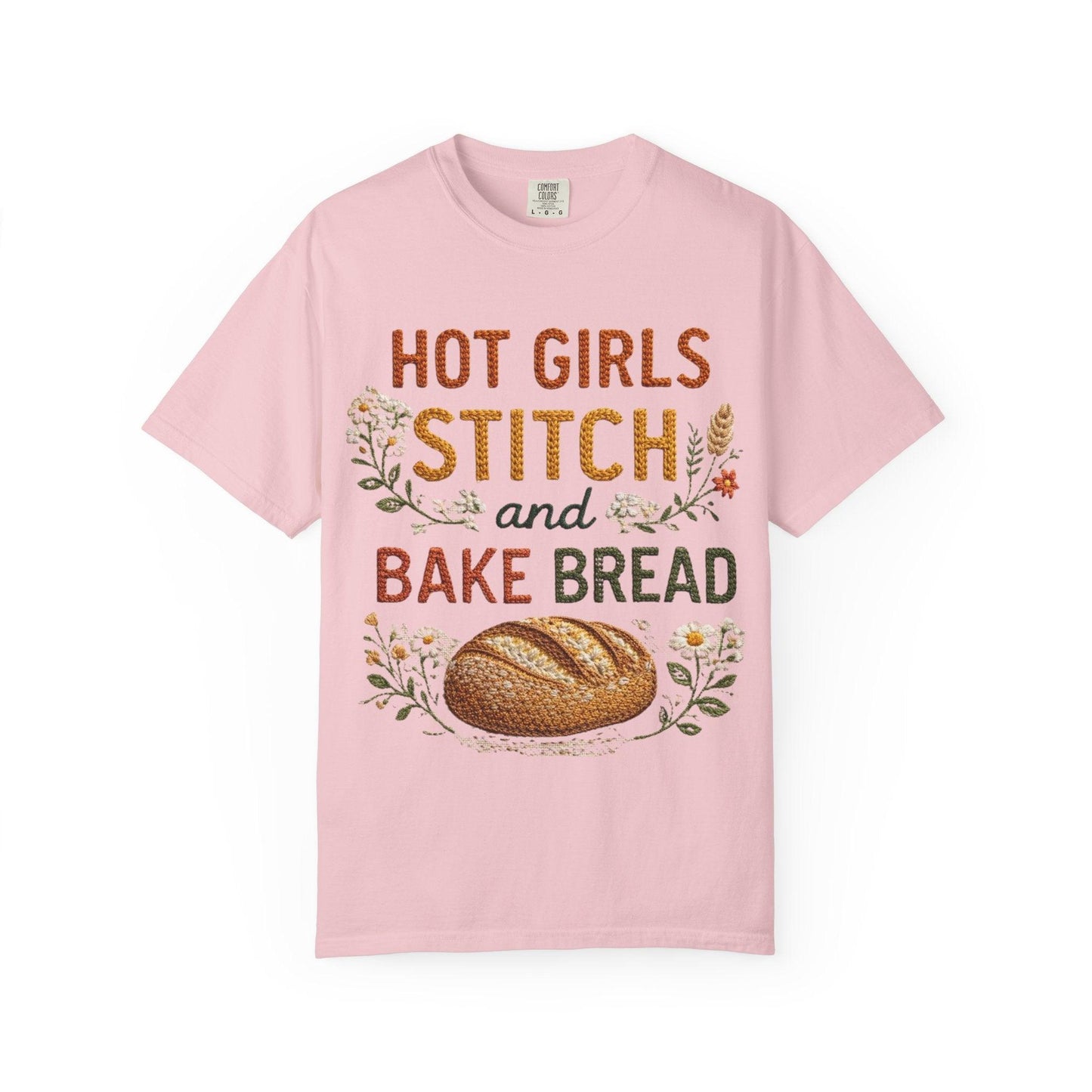 Hot Girls Stitch and Bake Bread T-Shirt | Bread Loaf Floral Embroidery Design