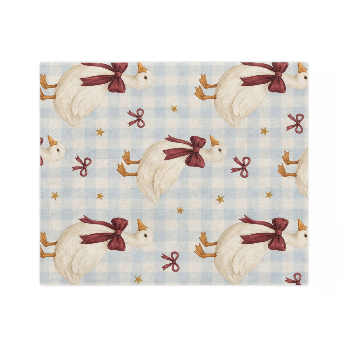 Duck Pattern Blanket | Gingham Ducks with Burgundy Bows, Cozy Nursery Throw