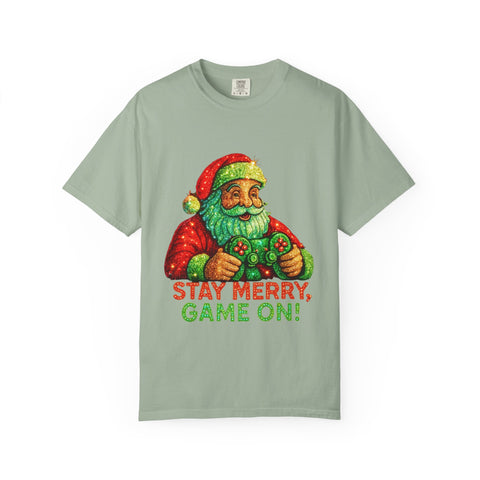 Stay Merry Game On Santa, T-Shirt | Christmas Gamer Holiday Tee