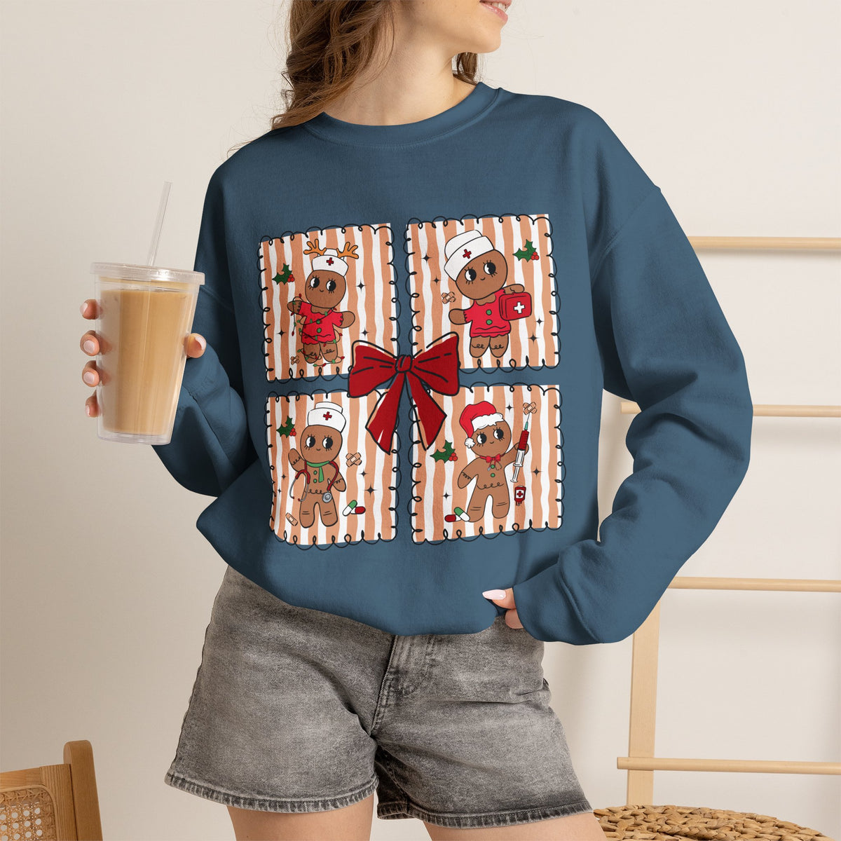 Gingerbread Christmas Sweatshirt, Cute Gingerbread Crewneck, Christmas Bow Sweatshirt, Gingerbread Man Shirt, Funny Holiday Sweater, Christmas Gift