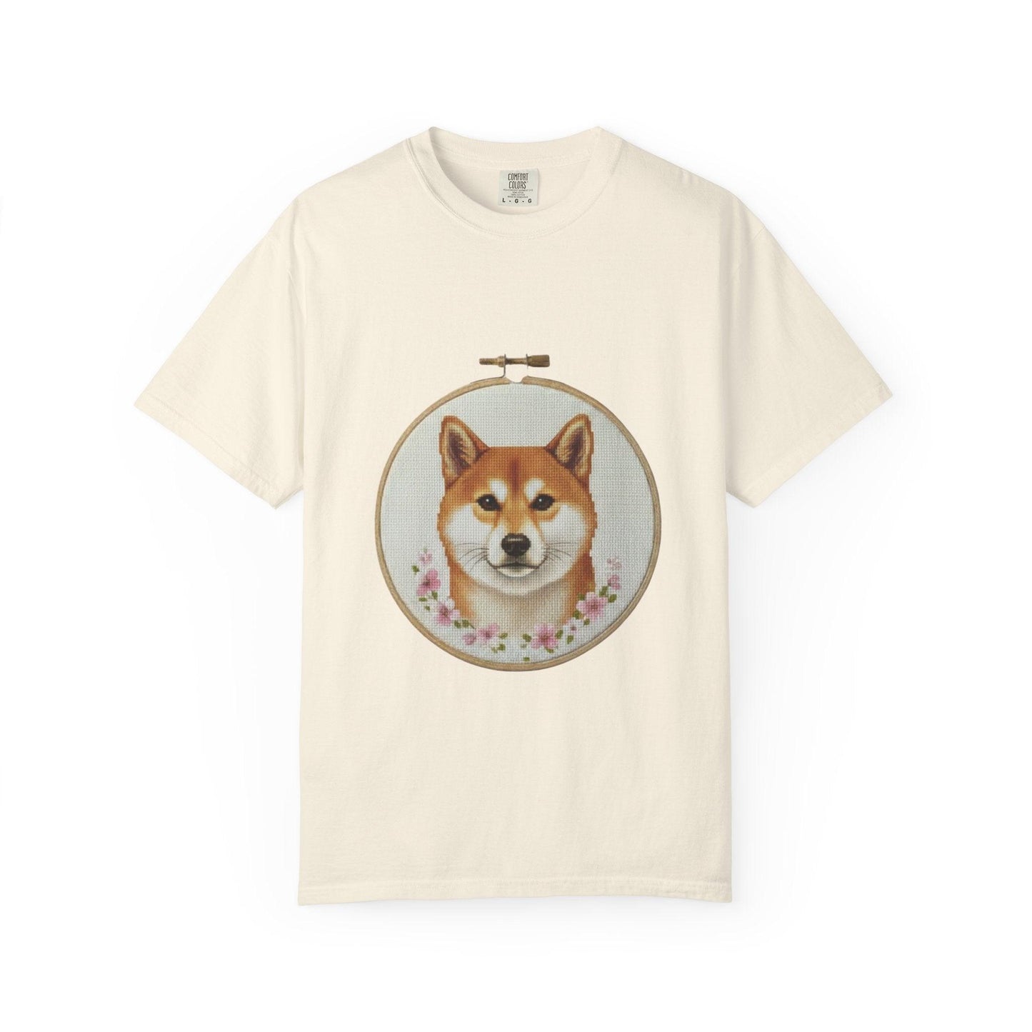 Shiba Inu Embroidery Hoop T-shirt | Dog Portrait Floral