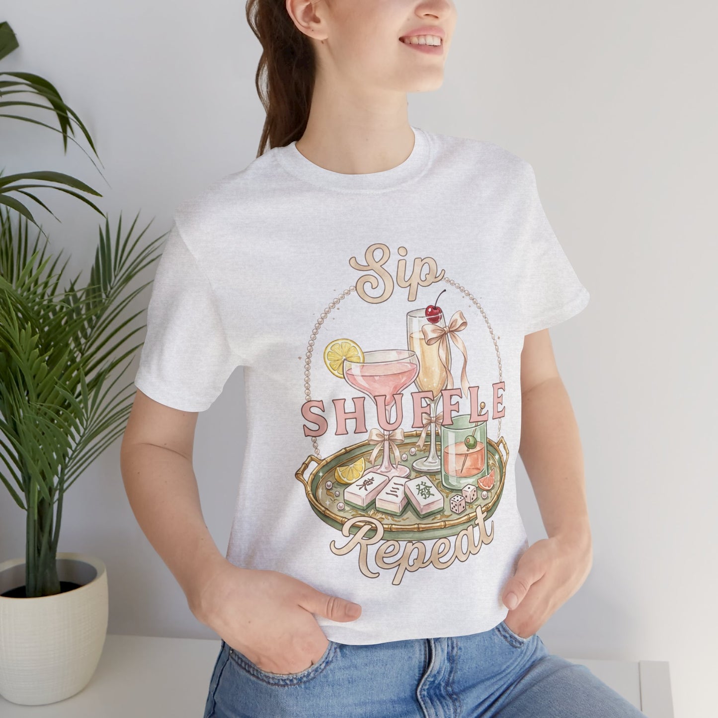 Sip Shuffle Repeat Shirt, Mahjong Social Club Tee, Pastel Girls Night Graphic Shirt, Mahjong Lover Gift