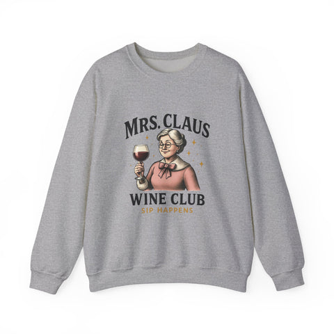 Mrs. Claus Wine Club Sweatshirt - Cozy Gift for Wine Lovers, Holiday Apparel, Funny Christmas Sweatshirt, Sip Happens Fashion