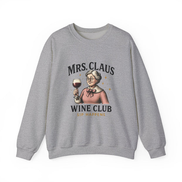 Mrs. Claus Wine Club Sweatshirt - Cozy Gift for Wine Lovers, Holiday Apparel, Funny Christmas Sweatshirt, Sip Happens Fashion