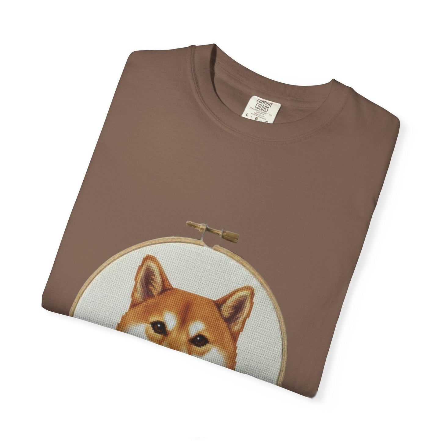 Shiba Inu Embroidery Hoop T-shirt | Dog Portrait Floral