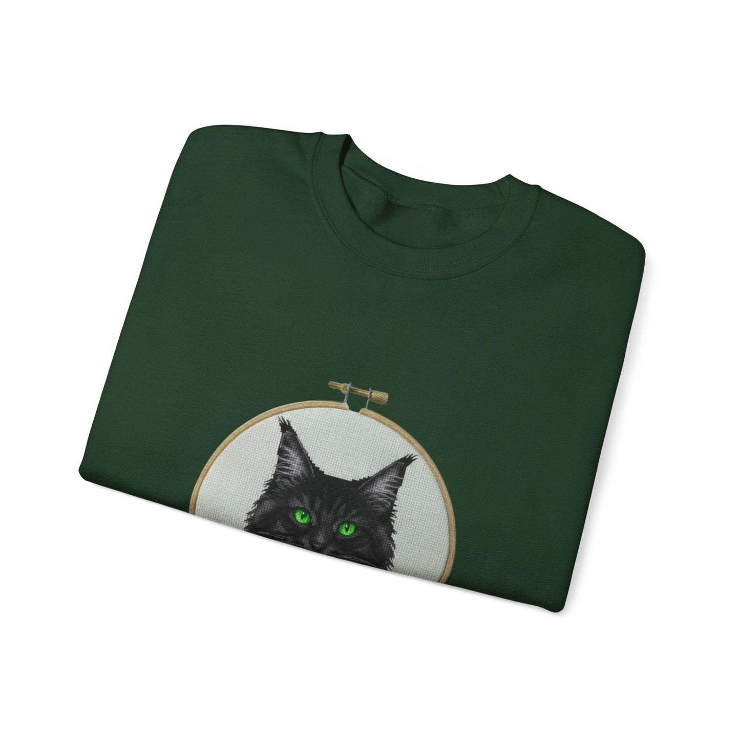 Black Cat Portrait Sweatshirt | Embroidery Hoop Floral Crewneck