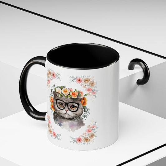 Geeky Goddess Gray Cat Accent Coffee Mug