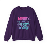Festive Gamer Crewneck Sweatshirt - Merry and Nerdy, Unisex Sweatshirt, Holiday Apparel, Gaming Sweatshirt, Cozy Gift for Gamers