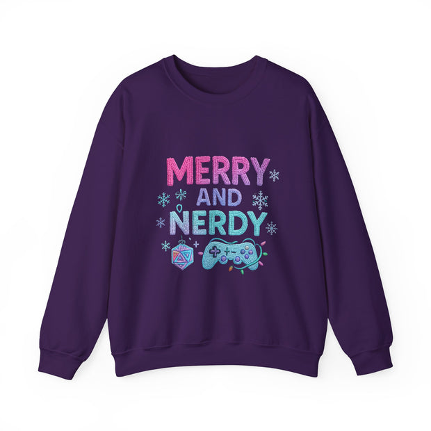 Festive Gamer Crewneck Sweatshirt - Merry and Nerdy, Unisex Sweatshirt, Holiday Apparel, Gaming Sweatshirt, Cozy Gift for Gamers