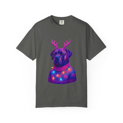 Neon English Mastiff Dog with Antlers T-Shirt | Christmas Sweater Lights Design