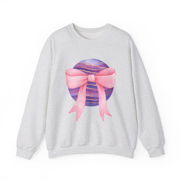 Pink/Purple Planet Wrapped In A Bow Crewneck Sweatshirt
