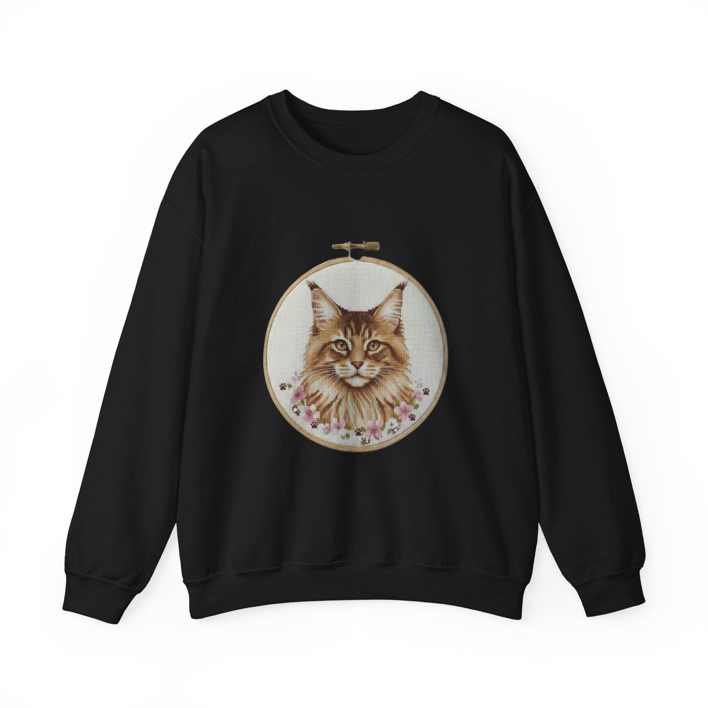 Embroidered Maine Coon Cat Portrait Sweatshirt | Floral Hoop Art