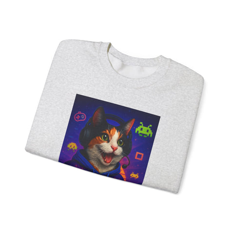 Gamer Cat Crewneck Sweatshirt, Cozy Gamer Apparel, Perfect Gift for Cat Lovers, Funny Sweatshirt for Birthdays, Gaming Merchandise