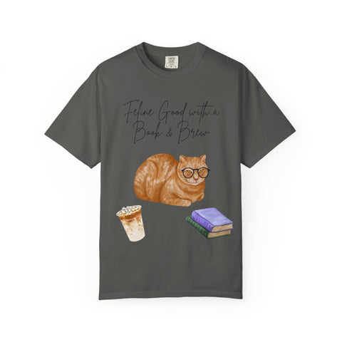 'Feline Good with a Book & Brew' Unisex T-Shirt