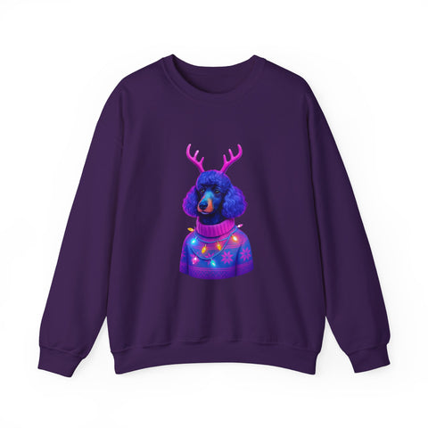 Neon Poodle with Antlers Sweatshirt | Colorful Holiday Sweater Illustration