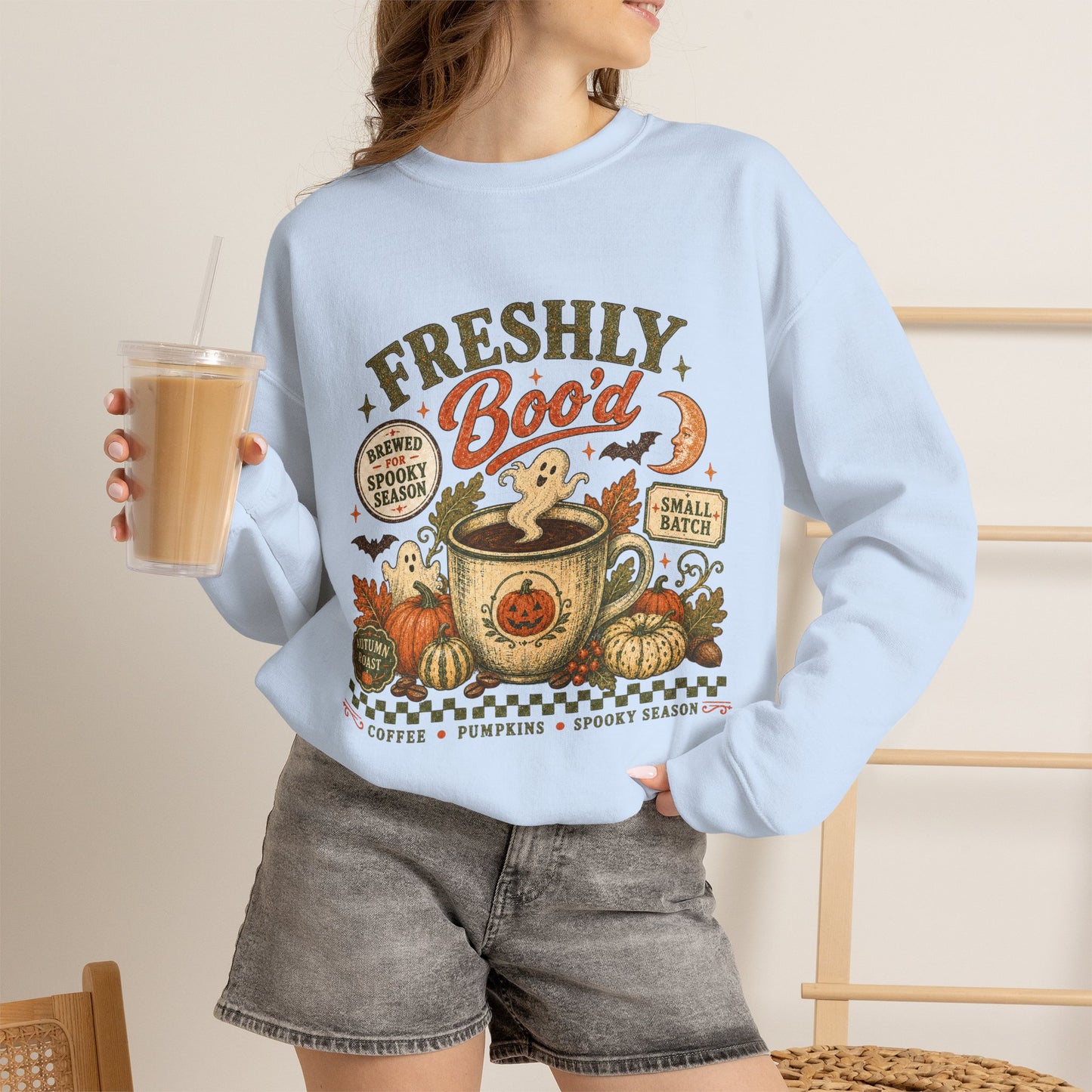 Freshly Boo'd Coffee Crewneck Sweatshirt | Pumpkin Spice Autumn