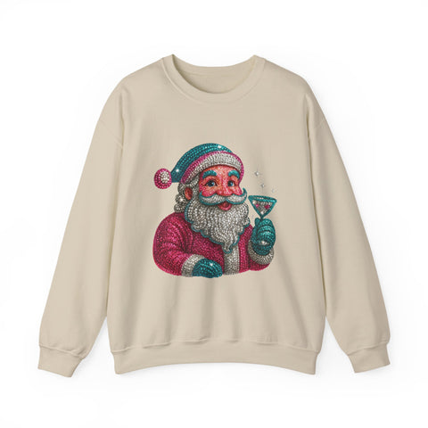 Retro Santa Holding Martini Sweatshirt | Vintage Christmas Crewneck