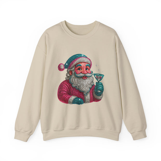 Retro Santa Holding Martini Sweatshirt | Vintage Christmas Crewneck
