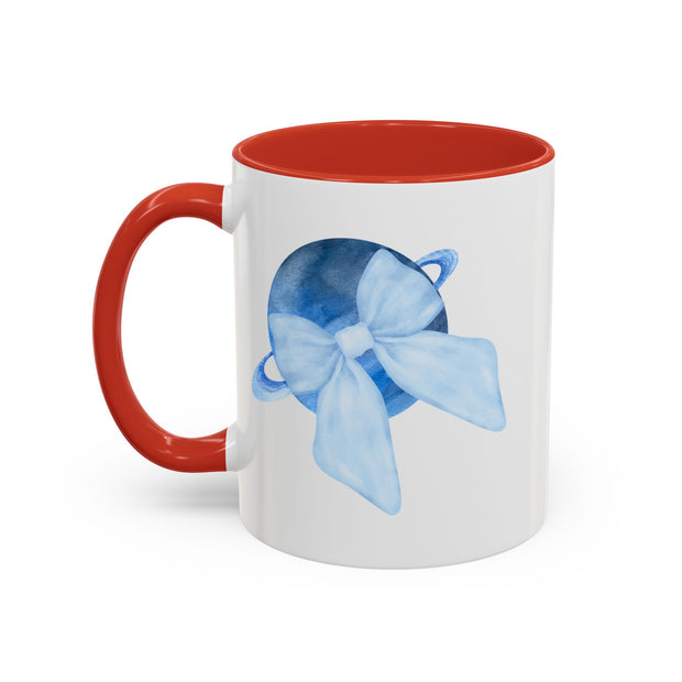 Blue Saturn Wrapped In A Blue Bow Accent Coffee Mug