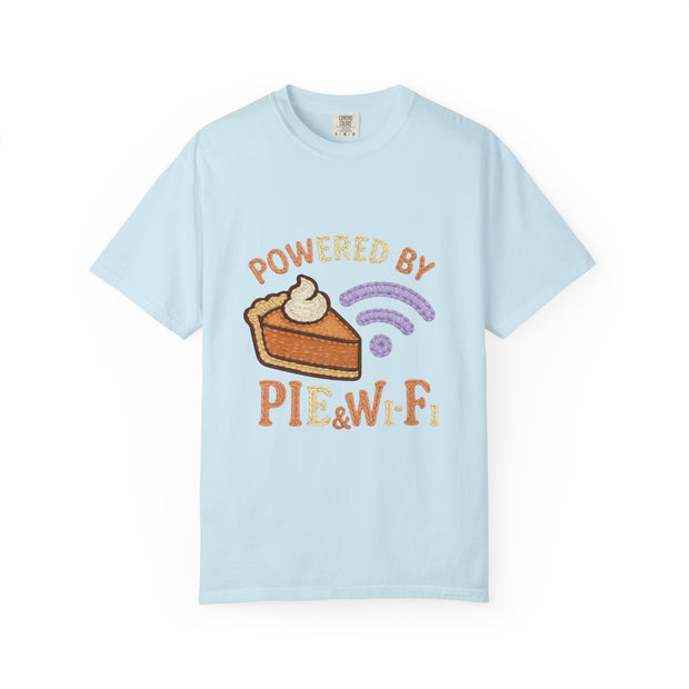 Powered by Pie and Wi-Fi T-Shirt, Funny Unisex Tee, Gift for Pie Lovers, Tech Enthusiasts, Perfect for Holidays and Parties