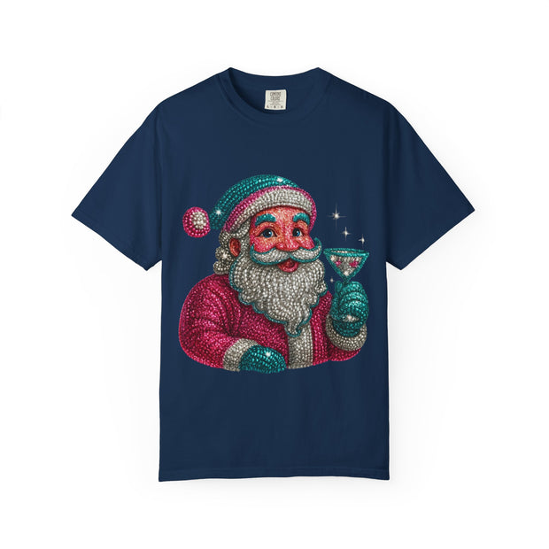 Santa Holding Martini T-Shirt | Vintage Retro Holiday Illustration