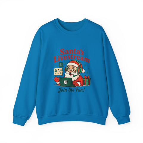 Cozy Christmas Crewneck Sweatshirt - Santa's Livestream Fun, Unisex Holiday Pullover, Gift for Gamers, Xmas Comfort Wear, Festive Sweatshirt