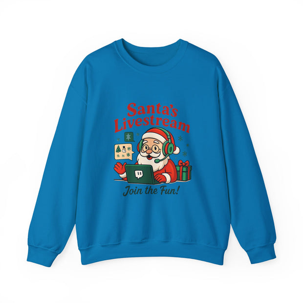 Cozy Christmas Crewneck Sweatshirt - Santa's Livestream Fun, Unisex Holiday Pullover, Gift for Gamers, Xmas Comfort Wear, Festive Sweatshirt