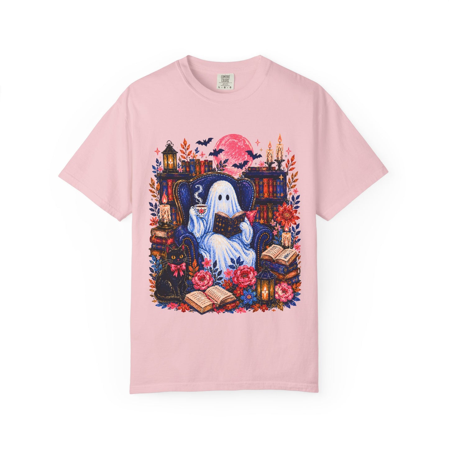 Cozy Reading Ghost T-Shirt | Bookish Halloween Illustration