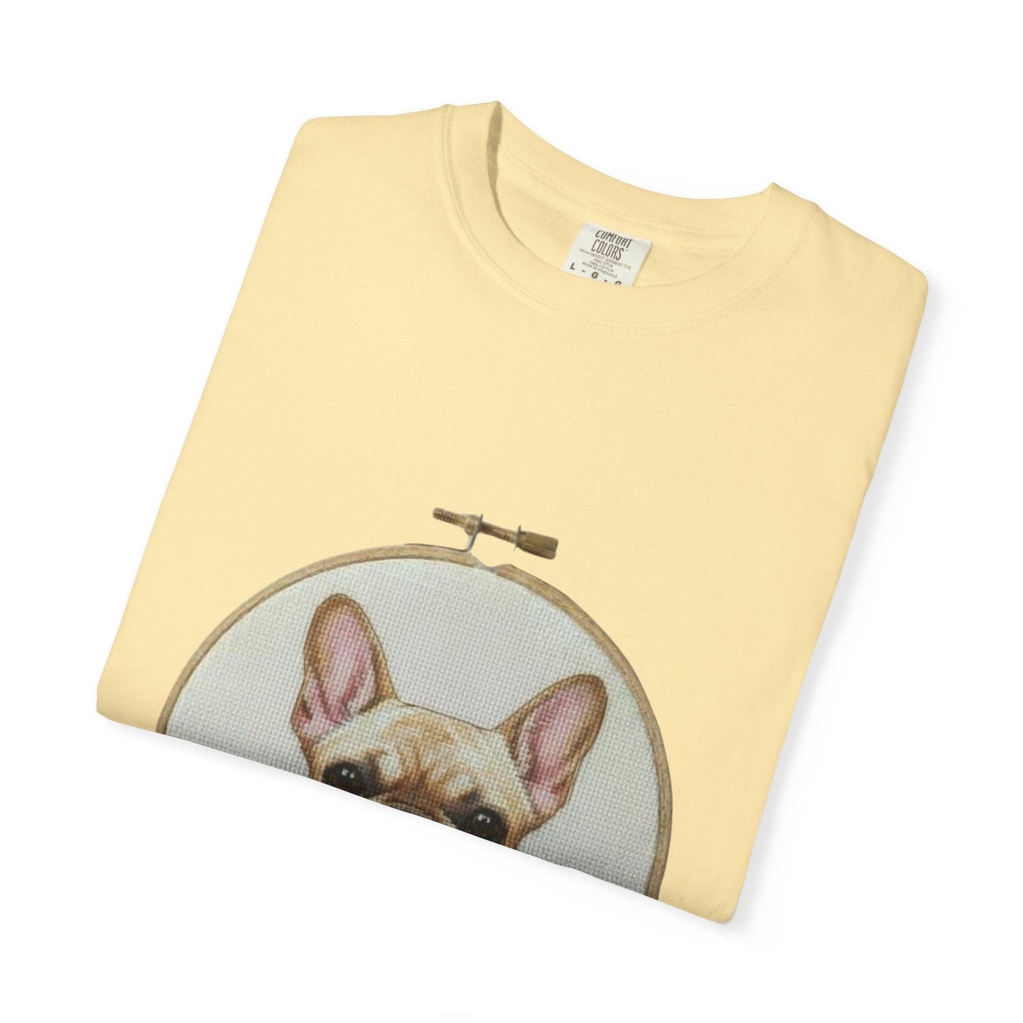French Bulldog Portrait T-Shirt | Embroidery Hoop Dog Illustration